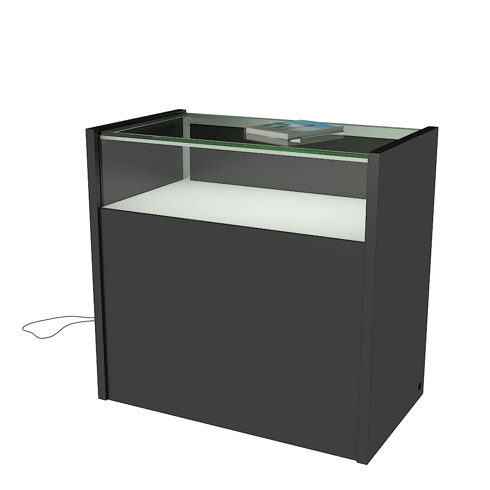 Black Wooden Glass Counter Showcase Display Cabinet for trade show fair exhibition booth
