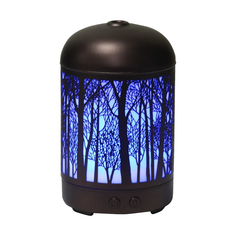 Wholesale 100 Ml Air Essential Oil Humidifier 7 Color Forest Pattern Metal Aroma Diffuser For Home