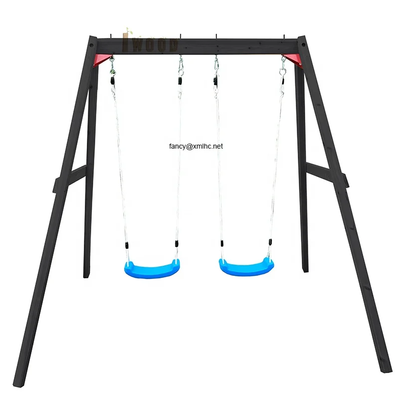 wooden kids swing set with double bent seats.customized color black red blue for domestic use above 3 years