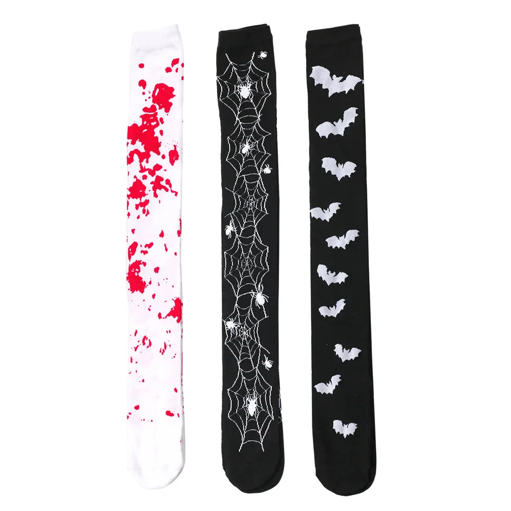 KTS303 OEM Custom Logo Skull Sock Ball Party Costume Halloween Bat Stockings Cobwebs Over The Knee Socks