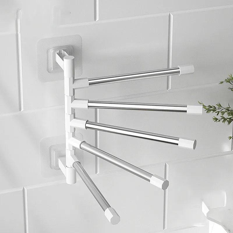 Bathroom Wall Mounted Rotating Towel Rack Perforation Free Multi-layer Towel Hanger Household Rotating Towel Hanging Pole Rack