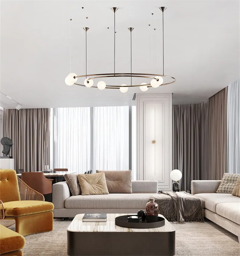 Simig lighting modern creative round metal pendant light fixtures glass small ball bean interior chandelier parts