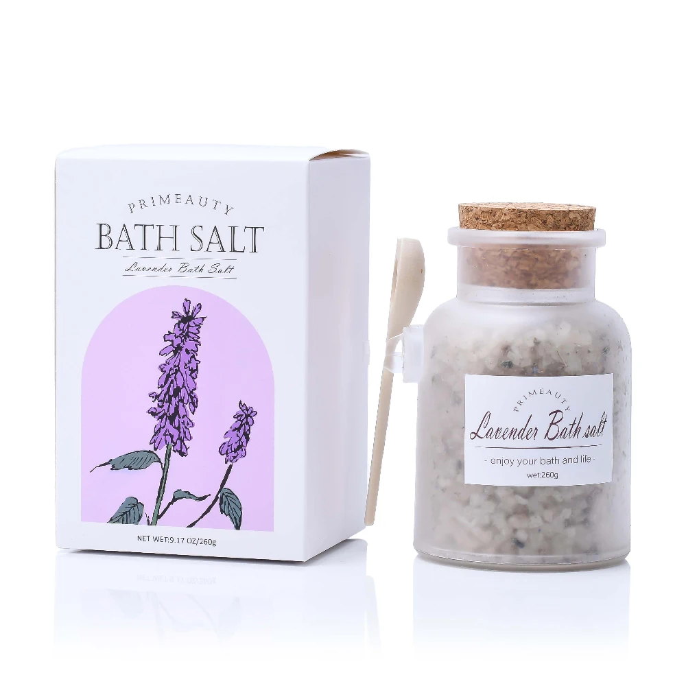 Wholesale luxury 260g Crystal Detox Spa Aromatherapy Chamomile Rose Lavender Petal Bath Salt With Flowers