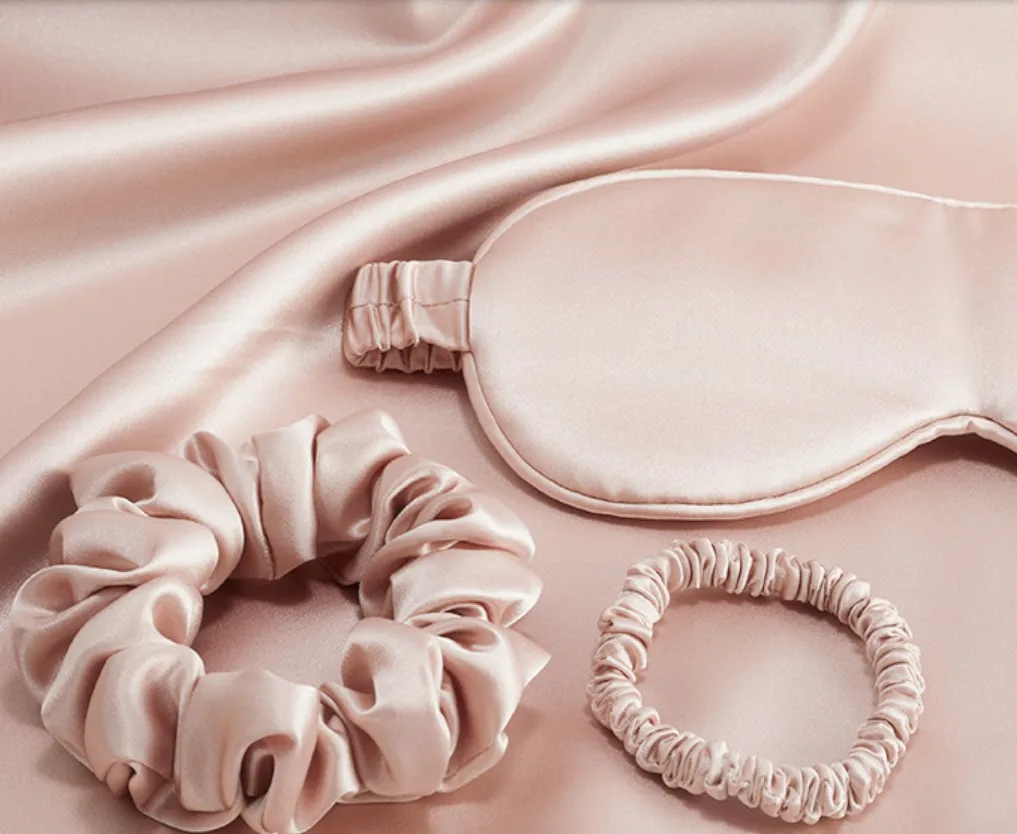 Eco-friendly 100% silk pillowcase and eye mask scrunchies