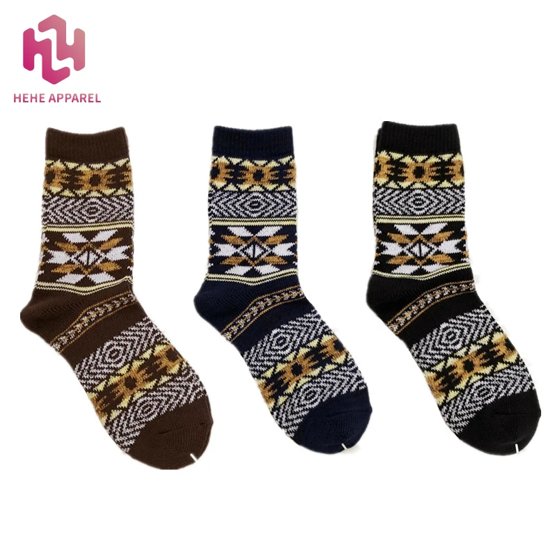 Носки мужские в этническом стиле, толстые скругленные, параллельные тотемные, хлопковые повседневные в стиле Харадзюку, в стиле ретро