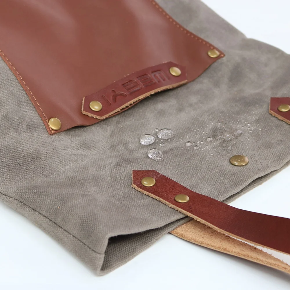 CHANGRONG Custom reusable waterproof grey waxed canvas leather tote bottle carriers wine bag