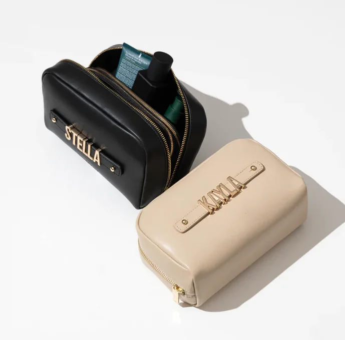 Custom logo zipper toilet  wash bag personalized womens toiletry bag pu leather travel cosmetic pouch bag  for women girls