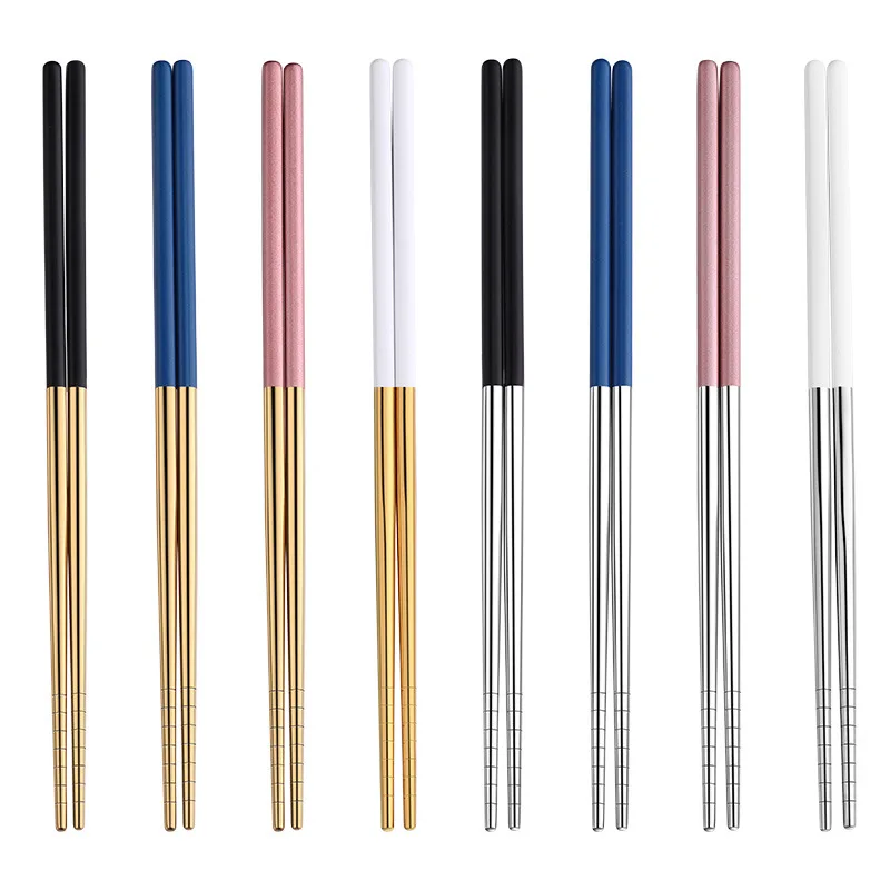 
metal Korean custom Personalized Black gold Chopsticks 304 Stainless steel chinese chopsticks set 