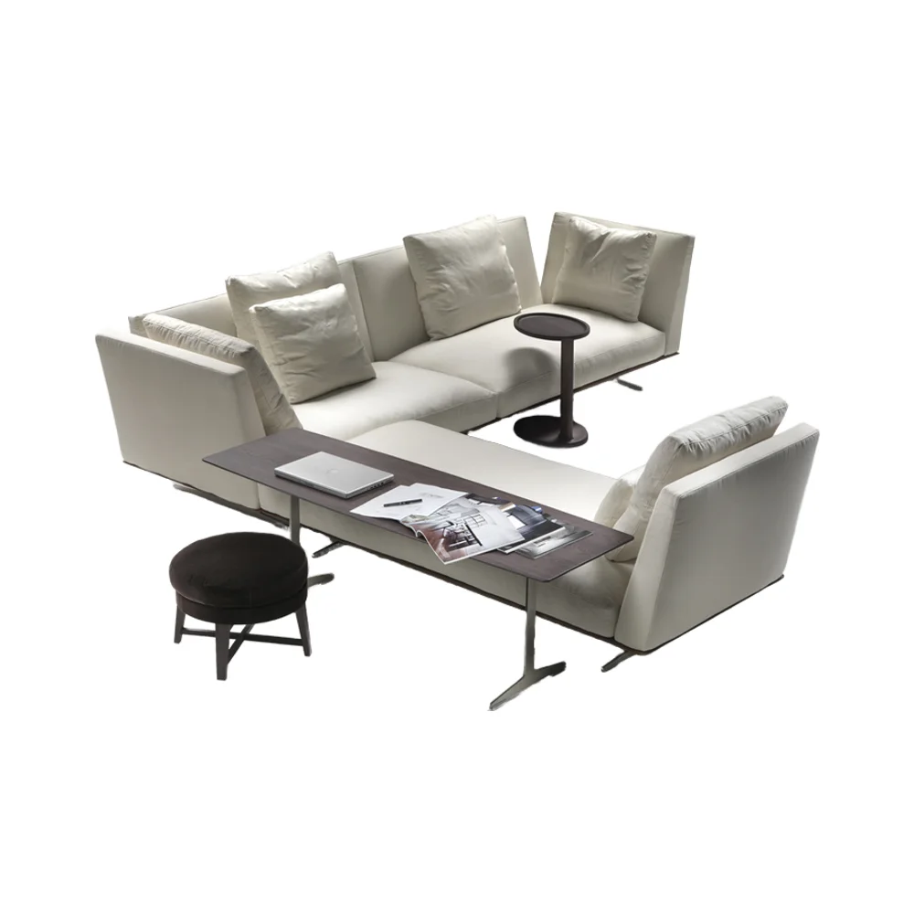 Morden Style Grey Fabric 3-Seater Corner Sofa Sleeper Comfortable Modular Sectional sofa Villas Living Rooms