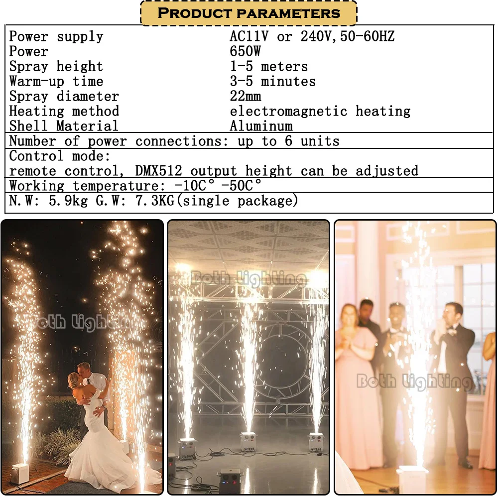 Bothlighting 650W Sparkler Wireless DMX512 Fireworks Machine Fountain Wedding Stage Spark Machine Effects