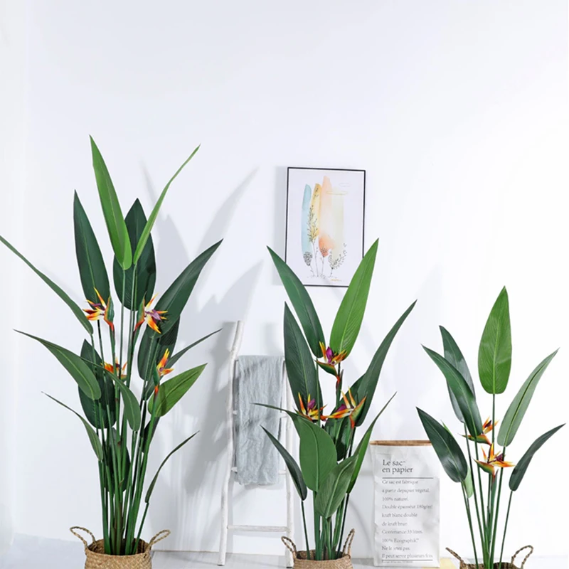 Plastic Artificial Birds Paradise Silk Bird Of Paradise Plant For Outdoor Indoor Decoration