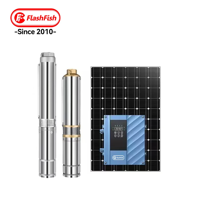 Flashfish AC DC 4 Inch 110V 1HP Stainless Steel Immersed Submersible Deep Well Solar Water Pump for Agriculture Home Irrigation