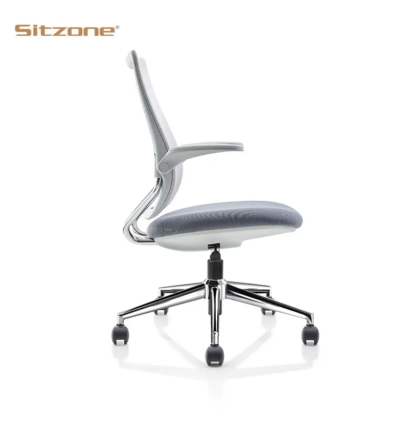 Factory Wholesale flip up arms mesh office chairs middle back ergonomic Cheap mesh staff chair computer desk task office chair