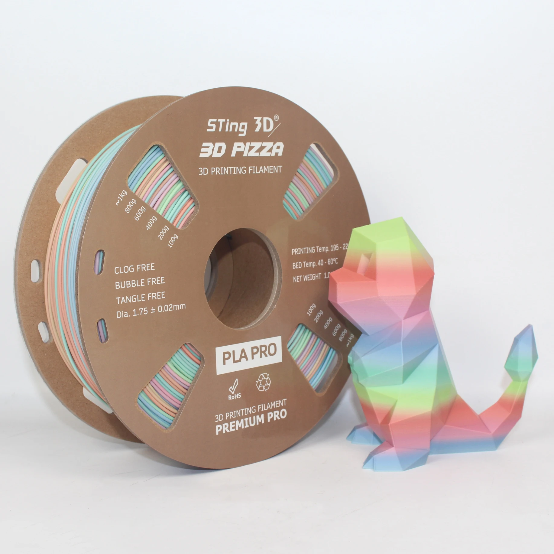 Нить pla для принтера sting3d Macaroon matte rainbow, нить pla plus 3,0 1,75 мм, нить матовая pla 1,75 мм 1 кг