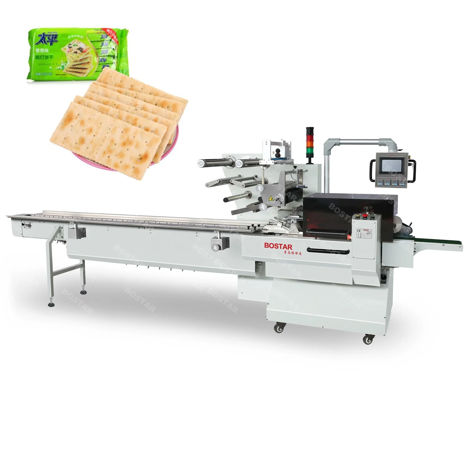 Qingdao BOSTAR Electric Cookie Packaging Machine Bakery Small Packing Machine For Food Beverage Factory