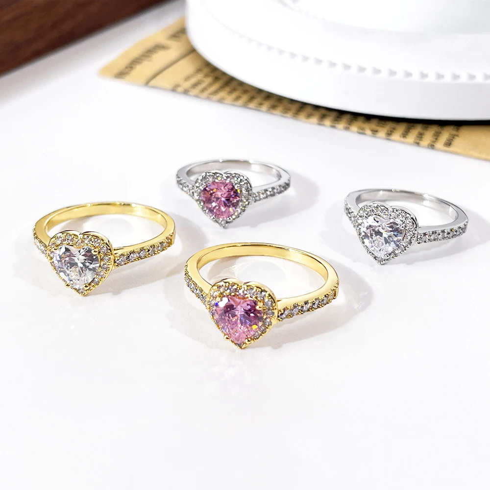 Factory Wholesale 5A CZ Hypoallergenic Waterproof 100% 925 Sterling Silver Heart Rings