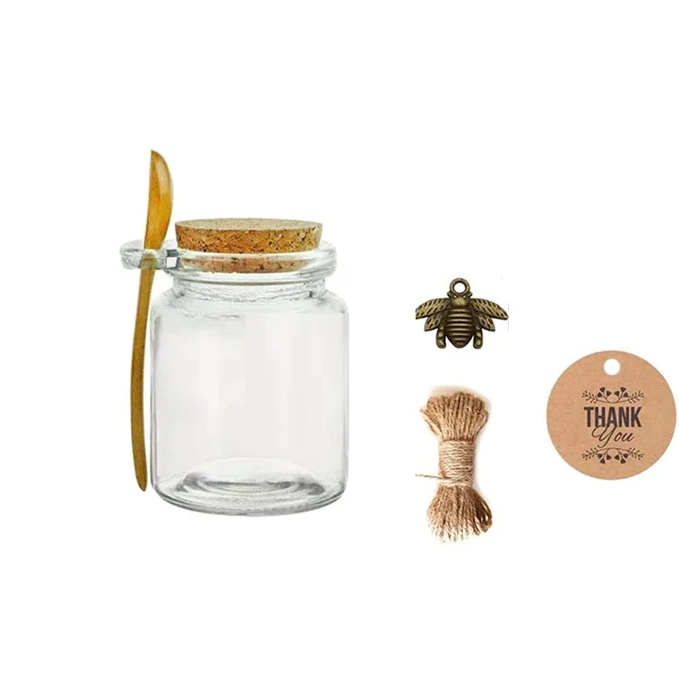 Stocked 250ml Clear Round Bath Salt Glass Bottle Jar With Cork Lid and Spoon