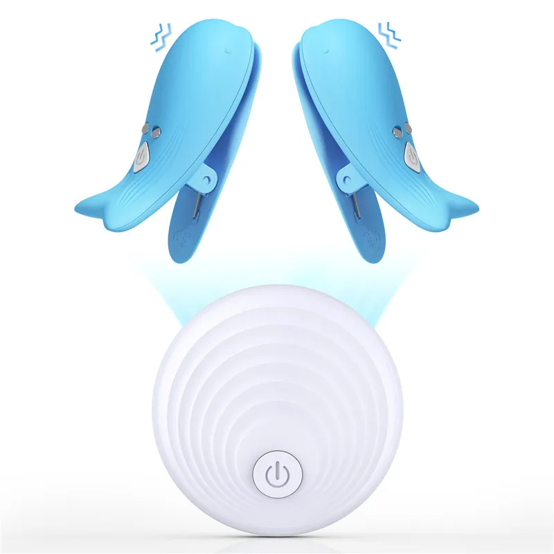 New wireless Remote control magnetic charging dolphin breast clip vibration chest massage  masturbator SM Electro Nipple Clamp