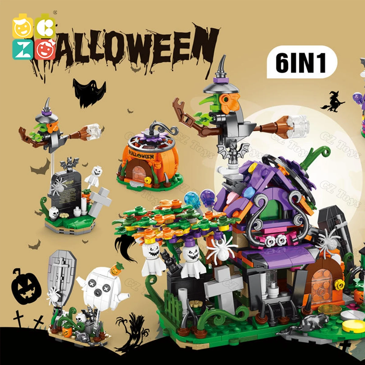 CZ Factory price Halloween Building Toy Small Set DIY Assemble Toy Holiday Gift Halloween ABS Plastic Building Block Sets