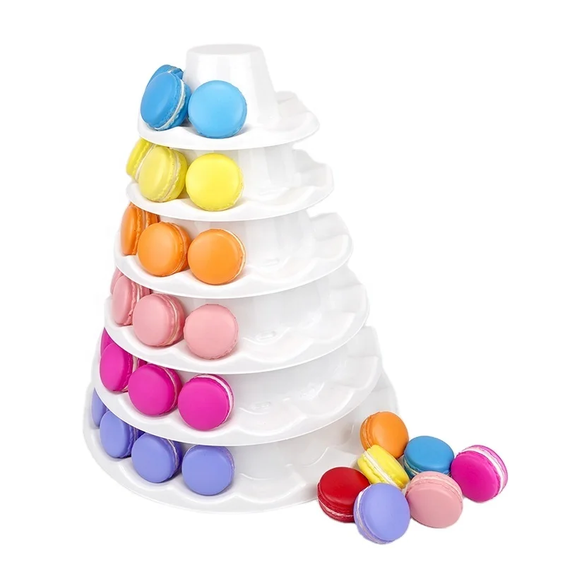 Custom 6 tiers macaron tower white PET plastic macaron cookie display stand