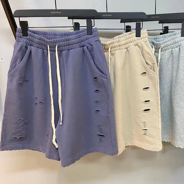 
Street Style Acid Washed Shorts With Bellow Pocket French Terry Shorts Pants 