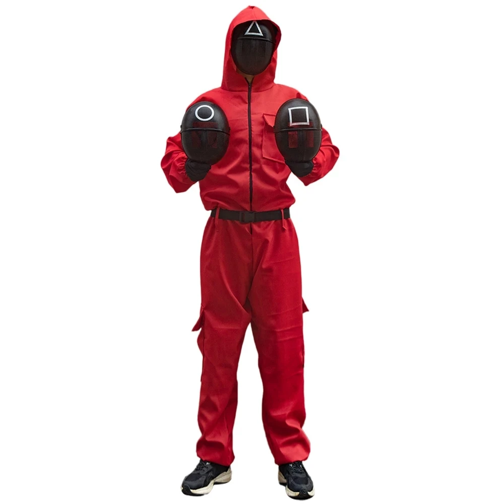 2021 Selling Unisex New Squid Game Costume Red Jumpsuits Mask Set Cos