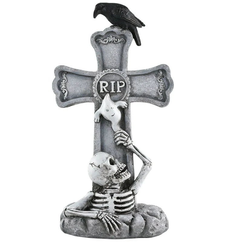 Miniature  Resin Statue halloween tombstone decorations resin halloween tombstone Gravestone With Skeleton and Cobwebs
