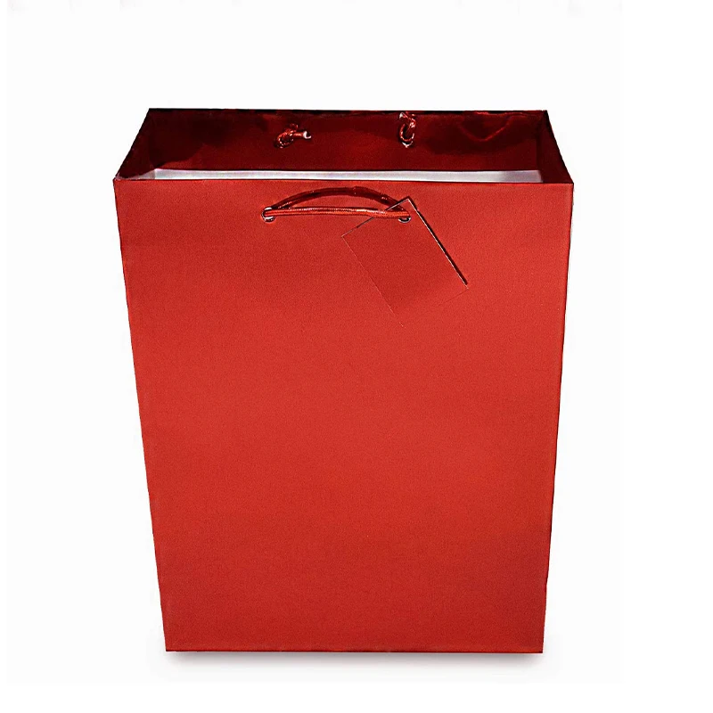 multiple sizes red foil print design sturdy rope handles stylish gold card shopping holiday presents metallic bags
