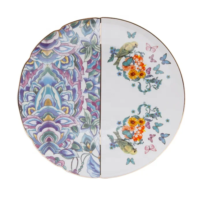 PA27 New Design High Quality Porcelain Plate Ceramic Dinner Plates Dining Round Dish Plate with Gold Rim