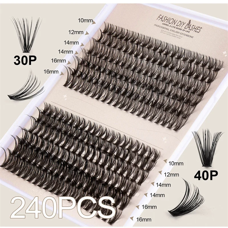 Wholesale 12 Rows segment DIY eyelashes L curl D curl  Individual Eyelashes extensions material with glue&Tweezers&Brush set