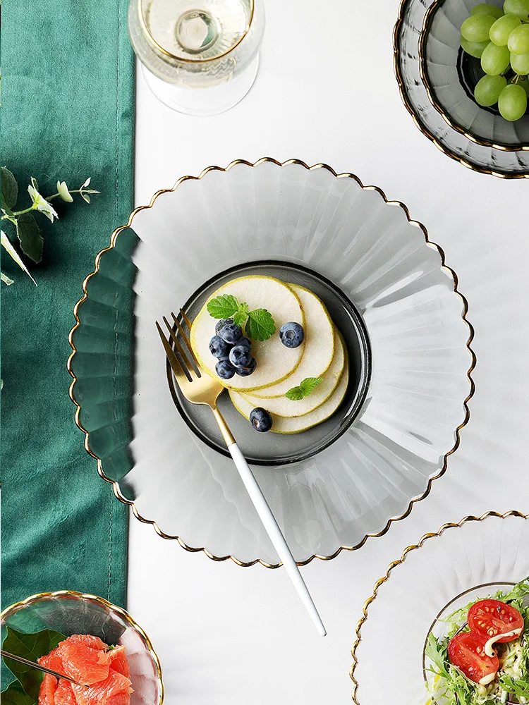 Heat-resistant Glass Dish Plate Transparent Plate Creative Internet Celebrity Fruit Plate Tableware
