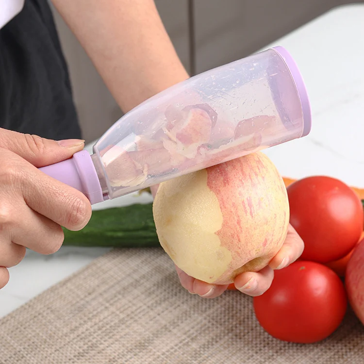 Multi-function Smart Gadget Kitchen Tools Stainless Steel Manual Vegetable Fruit Peeler With Skin Storage Container