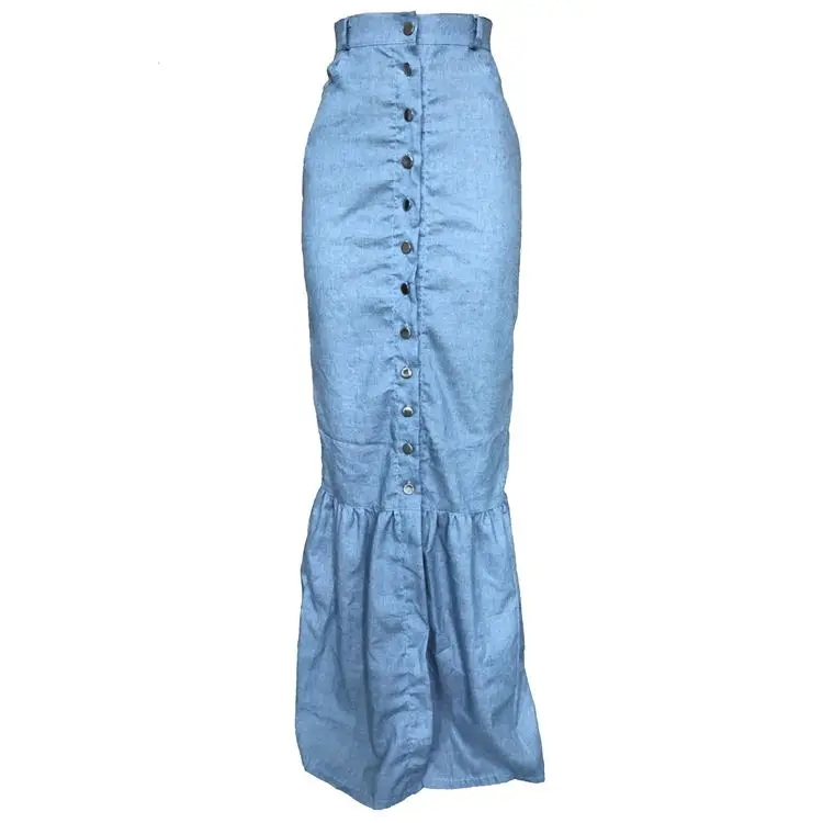 
11AF076 best seller high waist button splicing maxi bud ladies clothing fashion woman denim skirt 