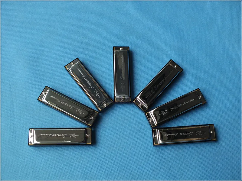 10 hole A/B/C/D/E/F/G silver harmonica musical instruments silver harmonica with different keys 10 holes 7 key set harmonica set