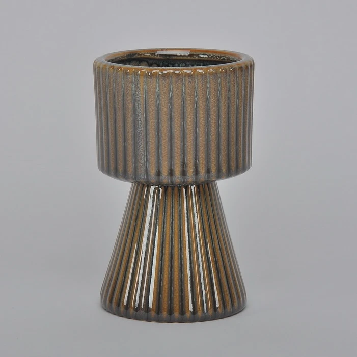 Retro custom shape striped embossed bonsai garden rectangular indoor planter chinese porcelain flower pots