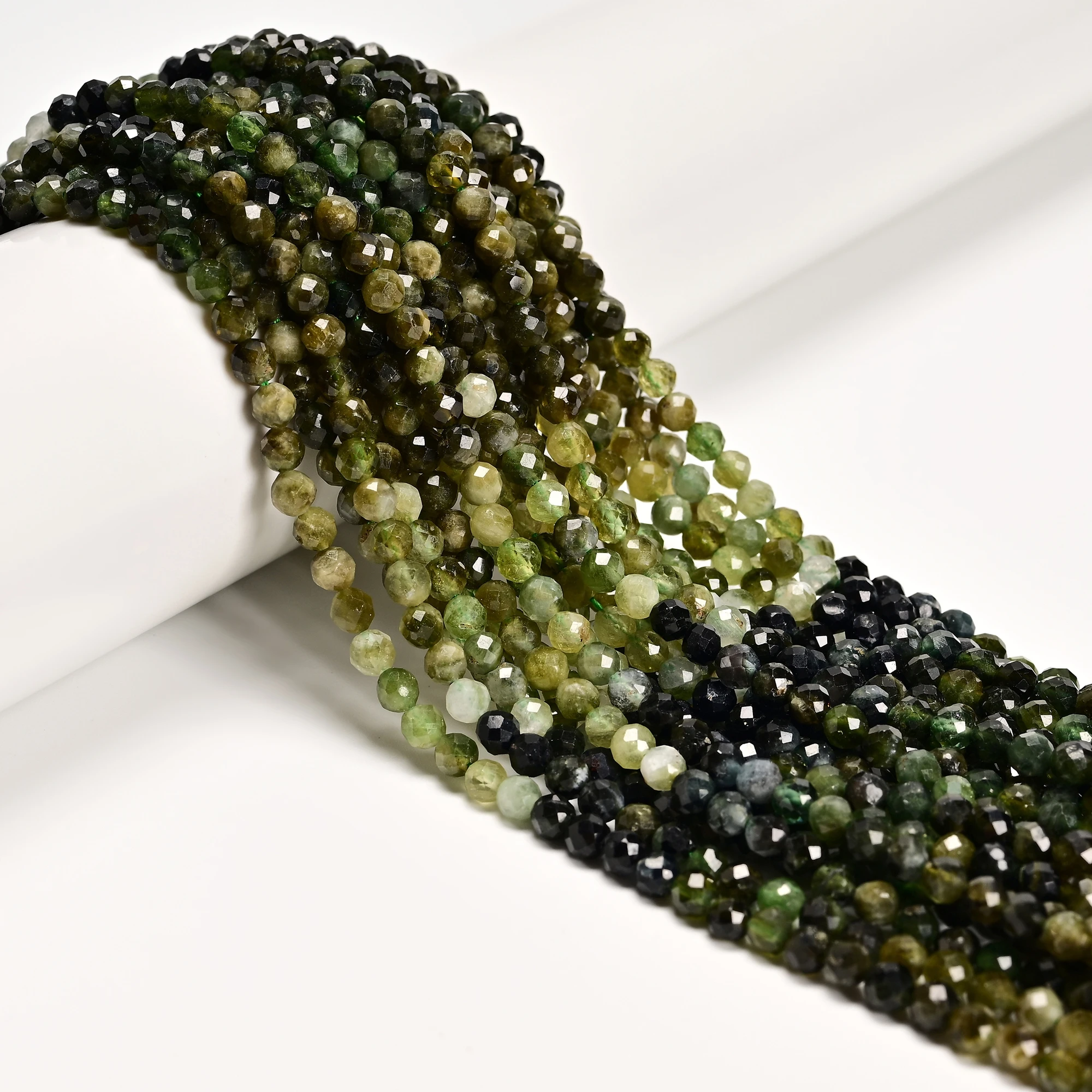YMJ 3mm 4mm Natural Blue Green Tourmaline Bead Strands Smoky Quartz Ruby Zoisite Faceted Ball Stone Beads for Bracelet Making