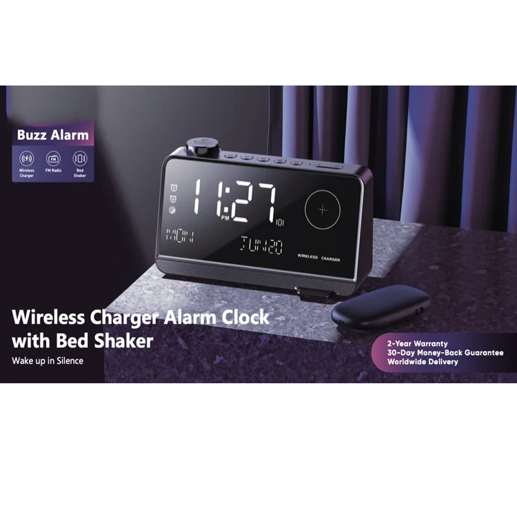 15W wireless charging LED large screen digital electronic alarm clock FM radio ringing for sleepers