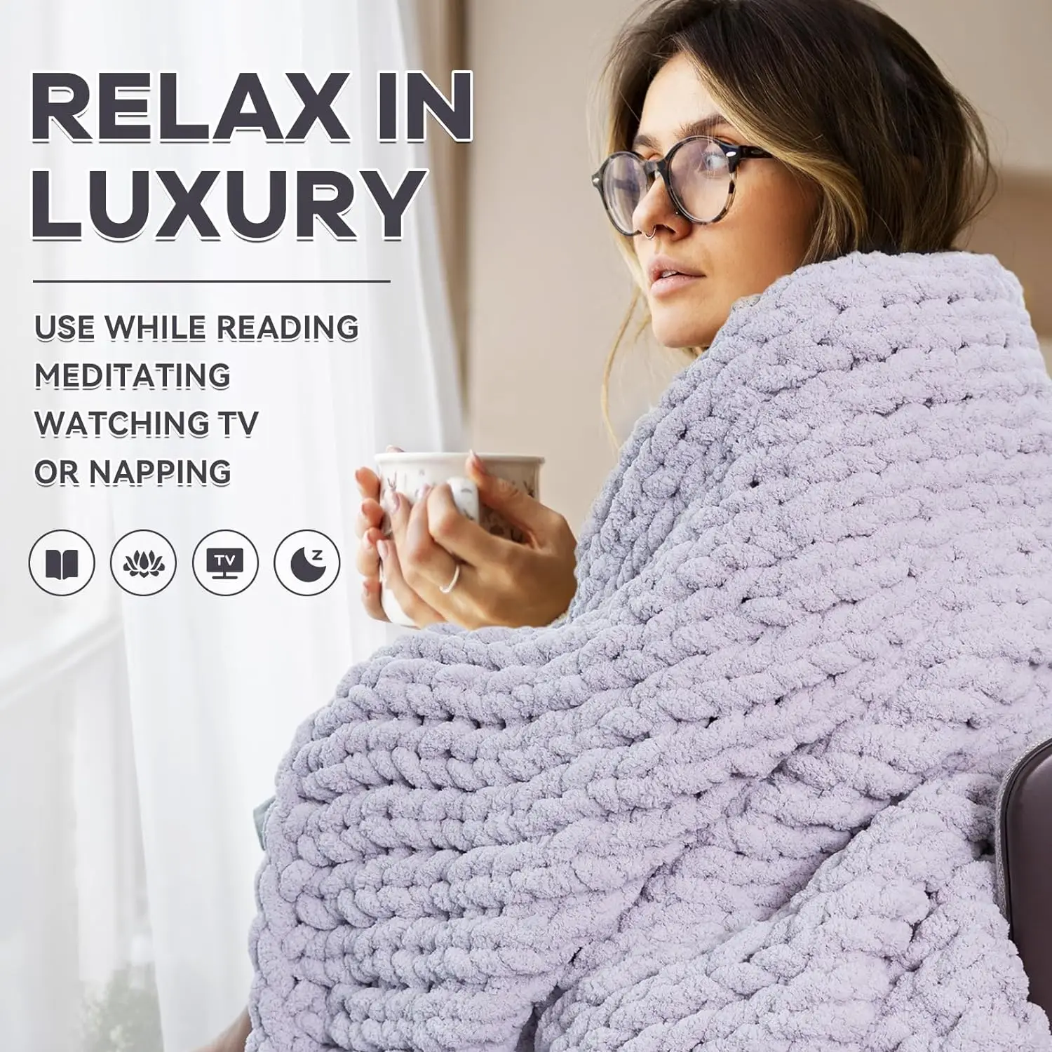 Luxury Soft Cozy Weighted Knitted Throw Nature 100% Handmade Large Throw Bed Chunky Chenille Blanket