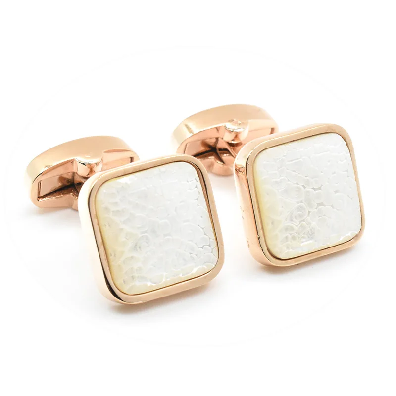 Wholesale Shell Stone Mother of Pearl Rose Gold Luxury Cuff links Custom Mens Business Wedding Party Suit Shirt Premium Cufflink