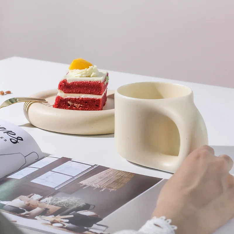 custom aesthetic coffee cups big hand creative cute ceramic handmade mug cup set with tray