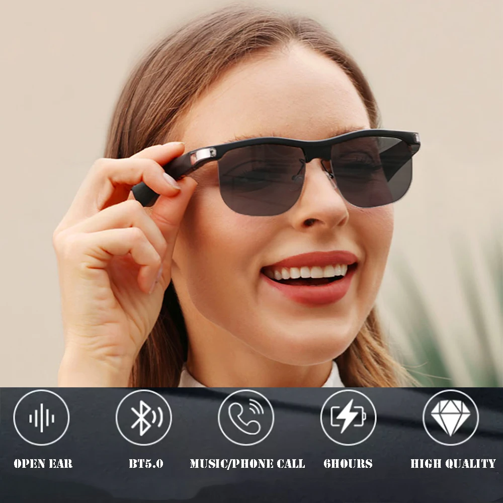 Best selling Stereo Recording Camera Glasses Headset Music Earphone Sunglasses square tr90 eyeglasses