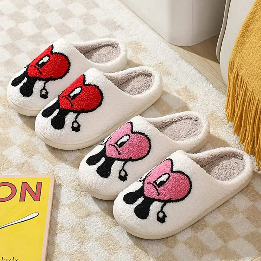 Valentine Slippers for Women and Men Cartoon embroidery Shoes Warm indoor bedroom Winter Love Pattern Heart Slippers