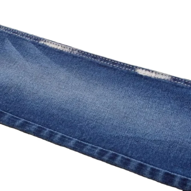 Indigo blue cotton viscose blended high stretch light weight sanforizing pre-shrunk denim fabric factory mill