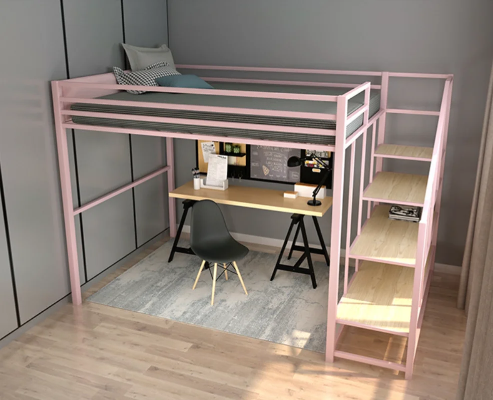 
Nordic Wind Modern Simple Bed-Up and-Down Dormitory Multifunctional Pavilion Elevated Single Bunk Beds 