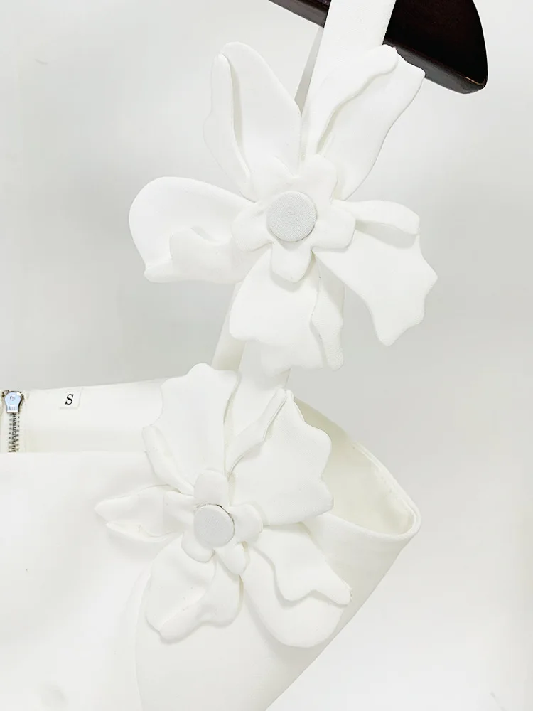 2024 new star fashion spaghetti-strap camisole top three-dimensional flower mid-length dress set two-piece set