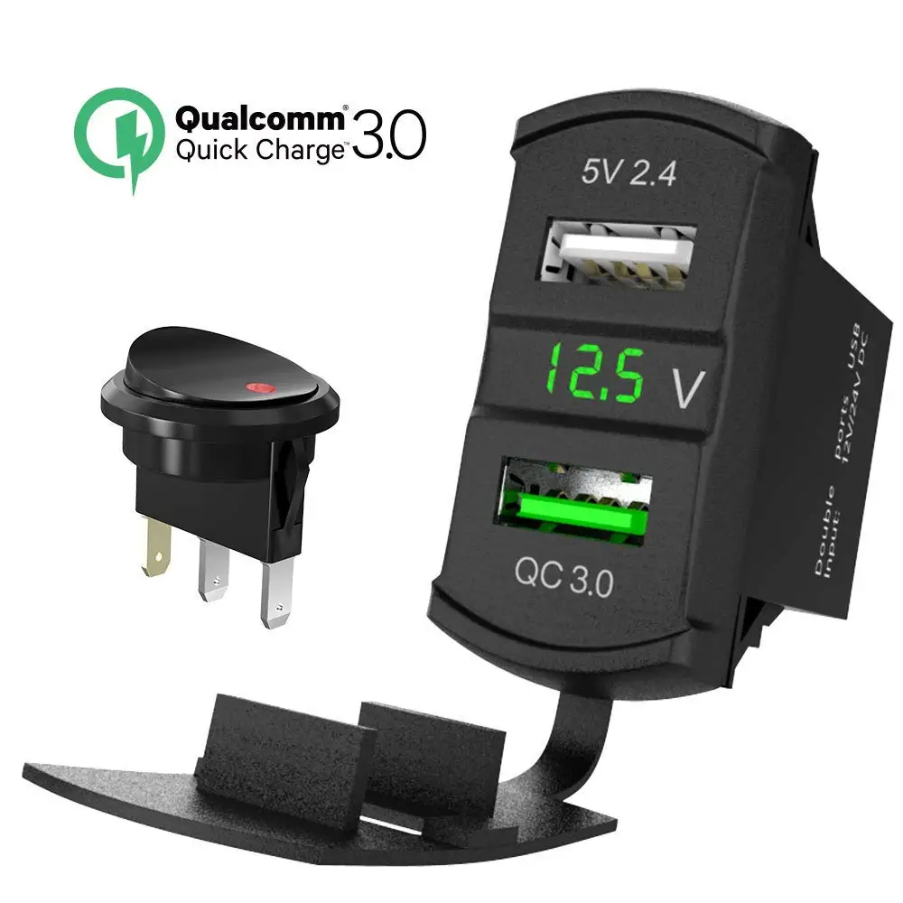 Carling клавишный выключатель QC3.0 с двумя USB-разъемами для зарядного устройства электрическая розетка со светодиодным цифровым вольтметром морской адаптер прикуривателя