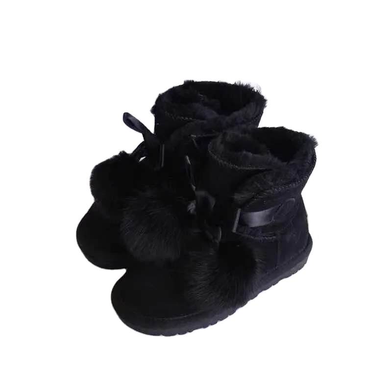 Warm Children Boots EVA Rubber Sole Kids Winter Shoes  Leather Waterproof Cow and Plush fur sheepskin boots