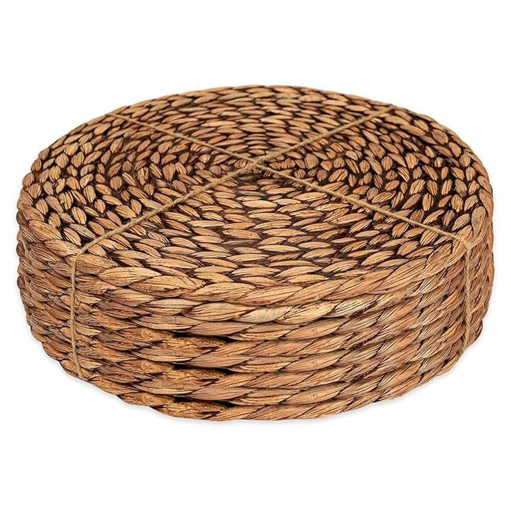 Modern round Linen Placemats Cute Design Willow and Rattan Table Mats Home Woven Coasters Fabric Pads for Table Use 8-piece set