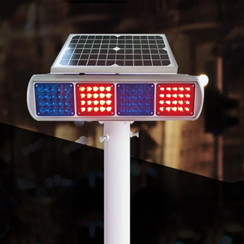 Solar powered blue red LED light danger warning high brightness traffic flash construction light