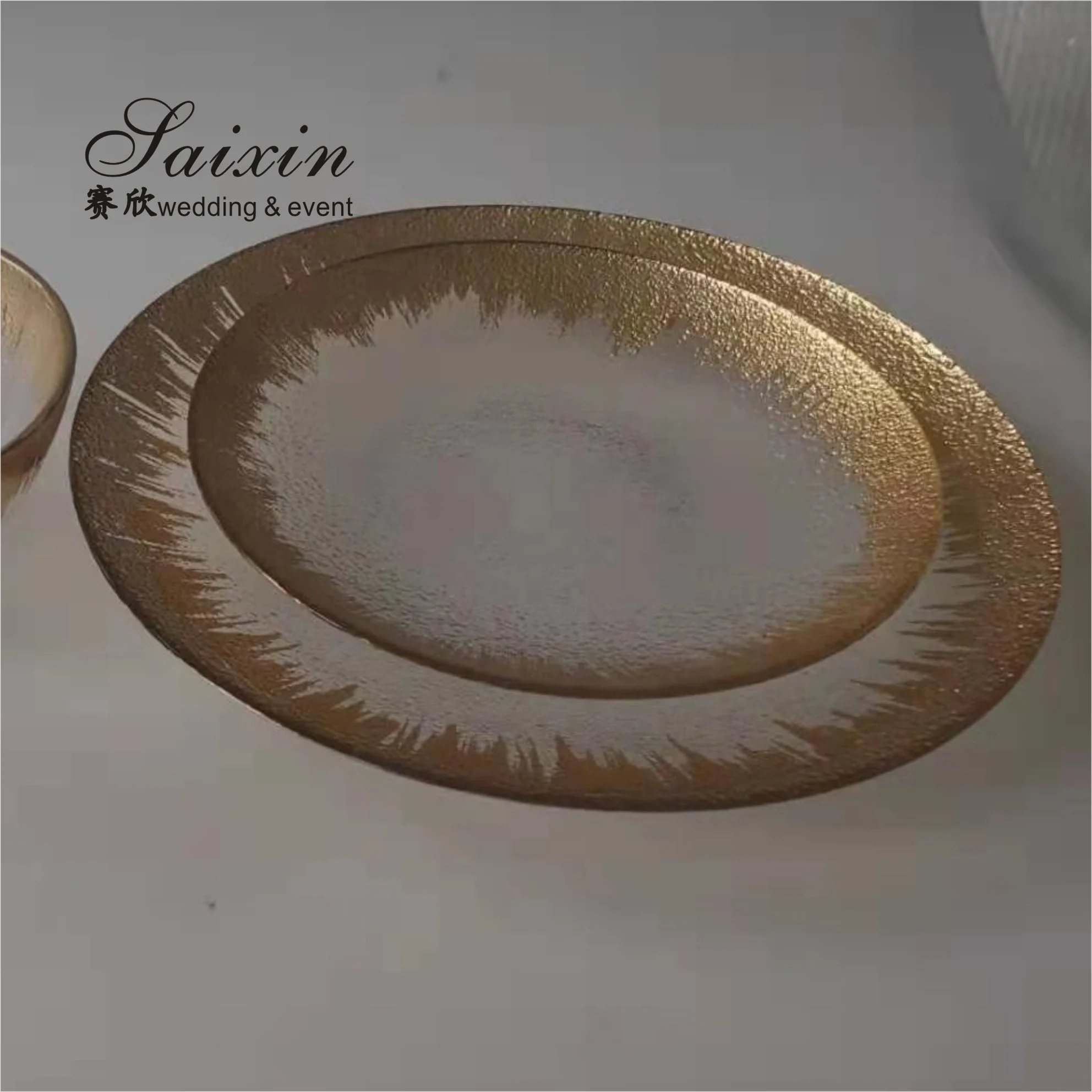 Factory new design black rim glass clear charger plates for wedding event table